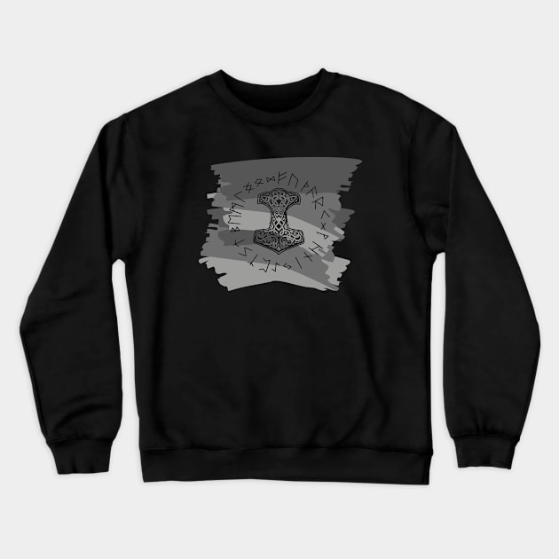 Vikings Norse Mythology Mjolnir and Runes Asatru Viking Gift Crewneck Sweatshirt by vikki182@hotmail.co.uk